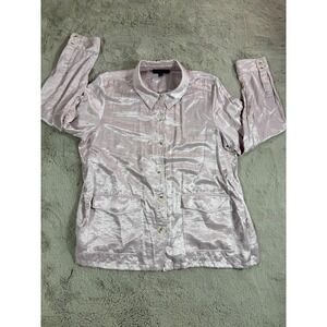 Anthropologie Current Air‎ Los Angeles Button Down Shirt Jacket Pink Shimmer XL